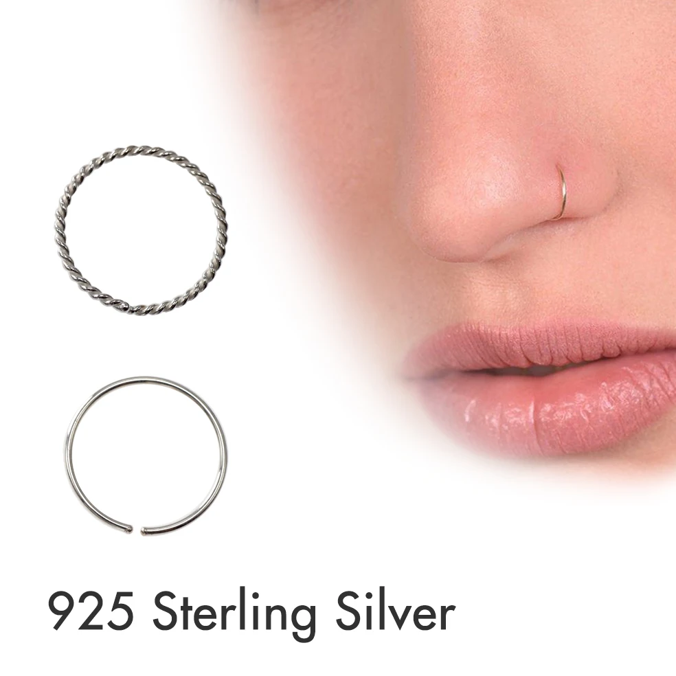 3Pcs 925 Sterling Argent Septum Hoop Nose Ring Cartilage Earring Tragus Women and Men Ear Piercing Jewellery 20G/22G 0.6mm 0.8mm