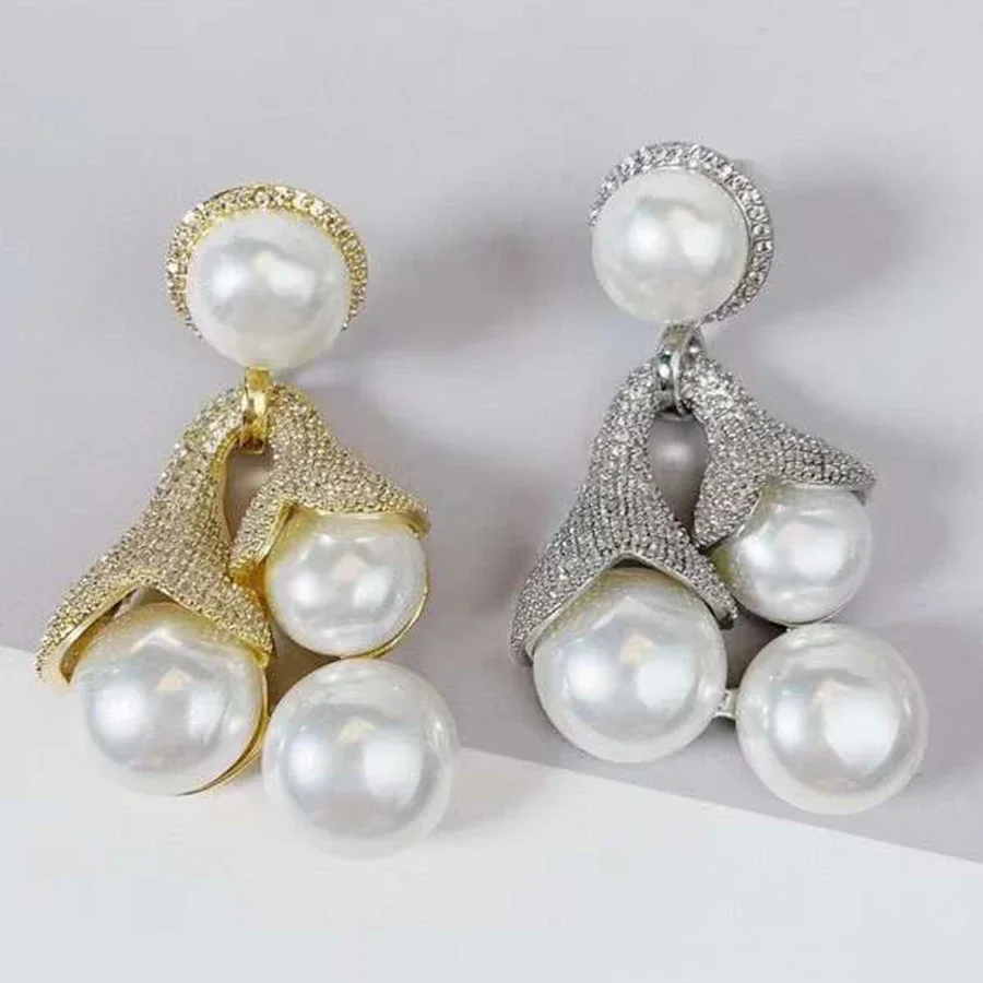 Элегантные жемчужные Висячие серьги для женщин роскошные ювелирные изделия