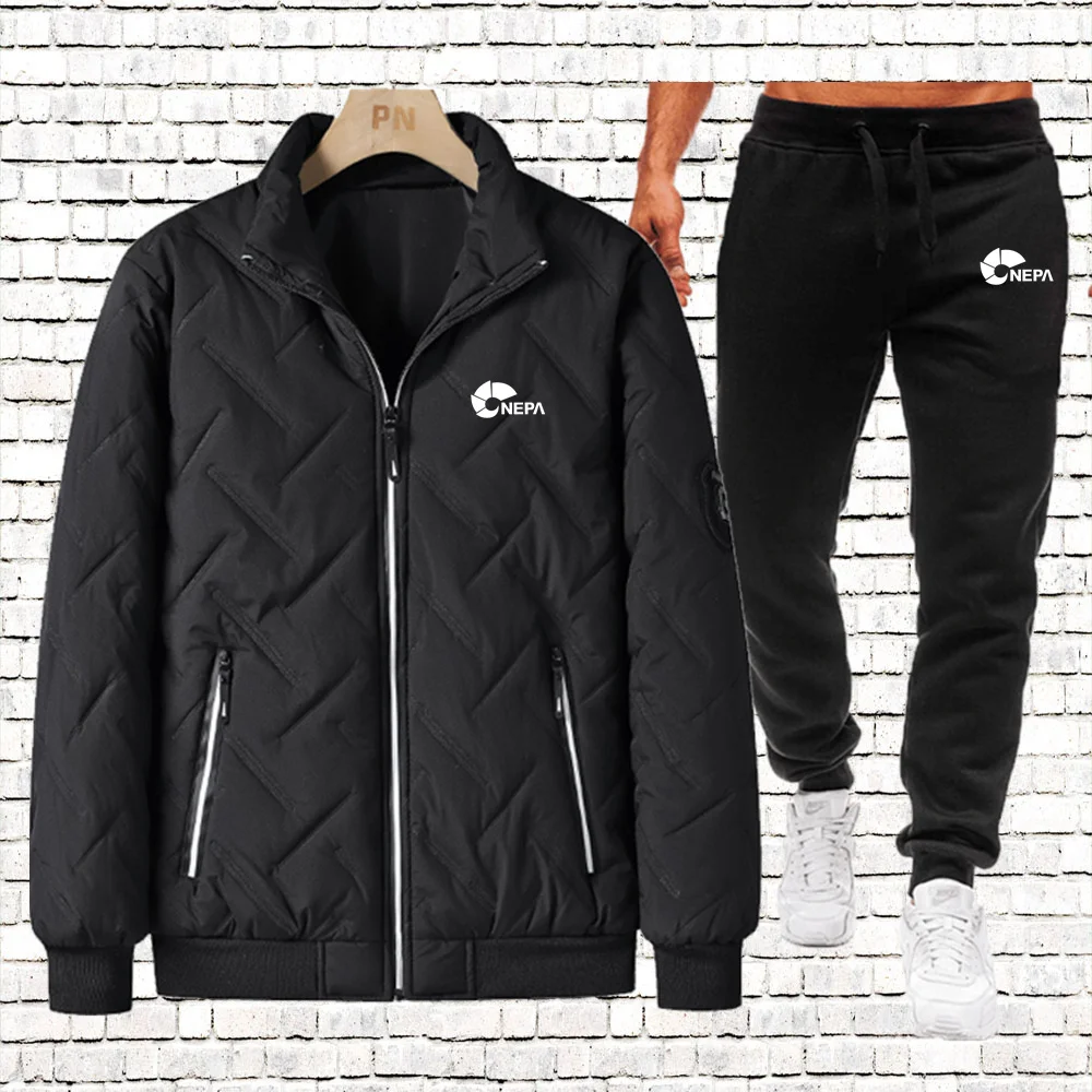 

2023 Men's polyester windproof zippered jacket, warm jacket, high-quality, Korean version, winter fashion, brand new, 2-piece se