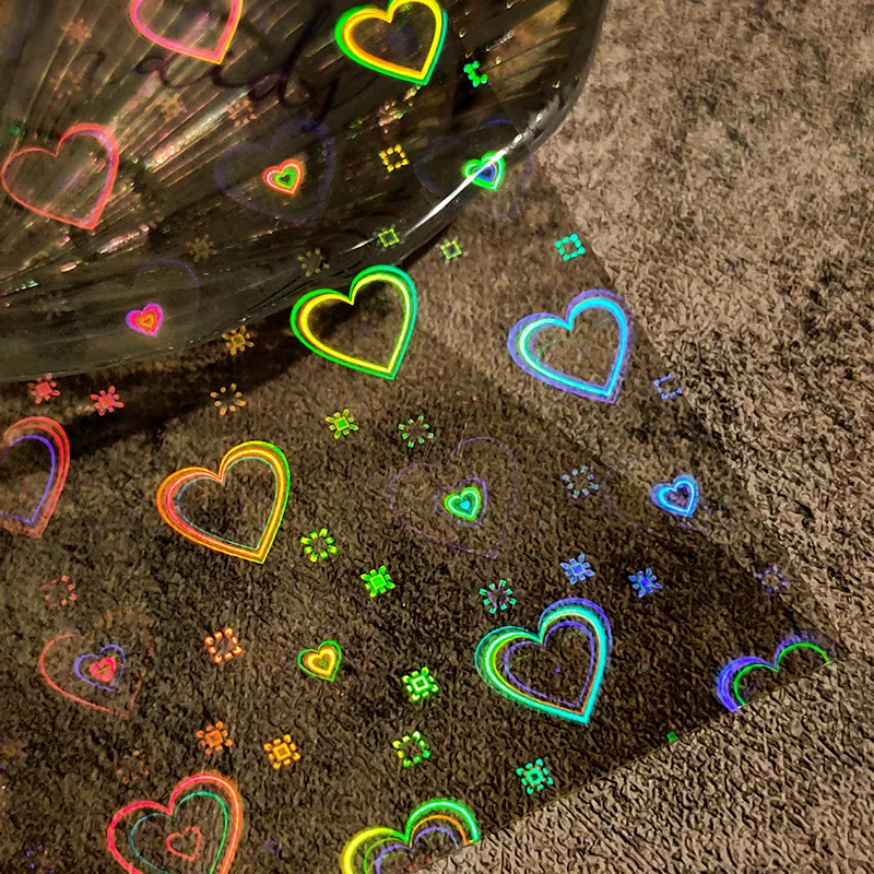 

Luxury Dynamic Aurora Color Nail Stickers Self-adhesive Sparkly Laser Love Heart Nails Art Decals Waterproof Manicure Wraps