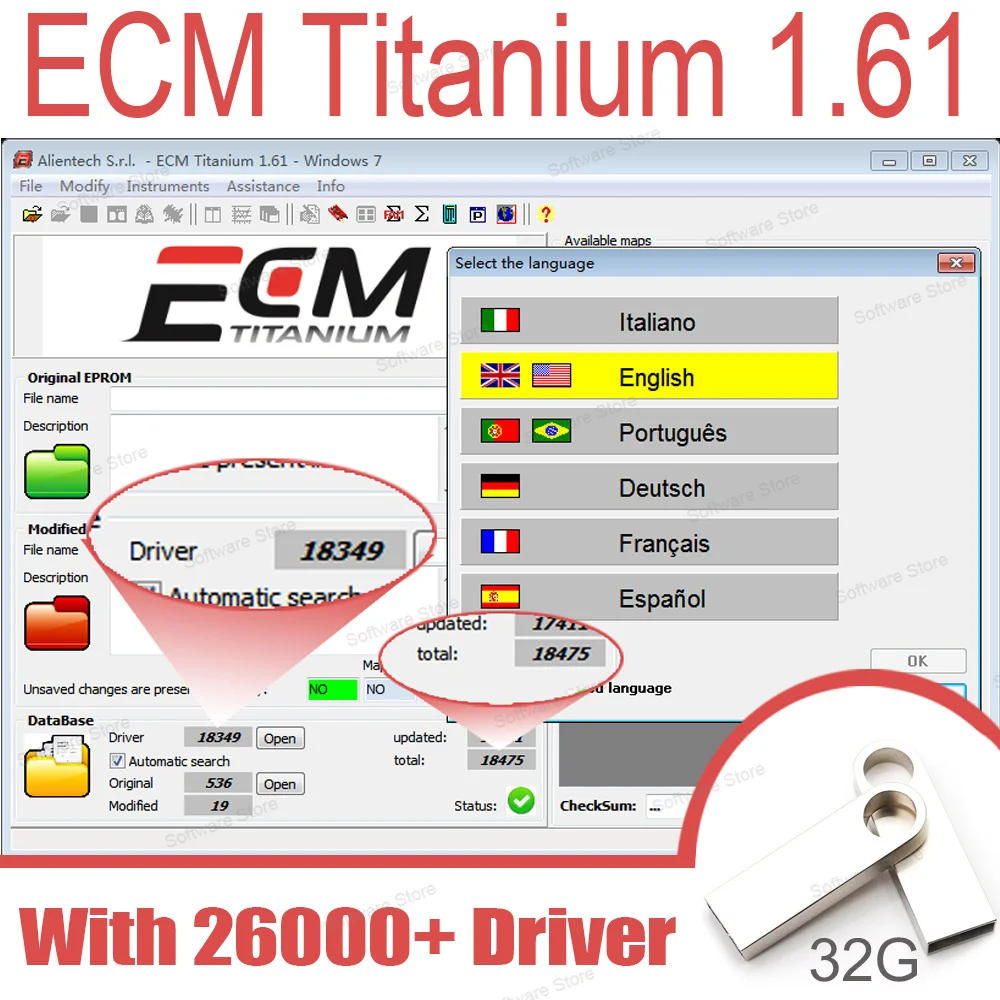 

Car repair software ECM Titanium V1.61 With 26106 Driver multi-language reading dump ECU calculator With 18349+ Driver