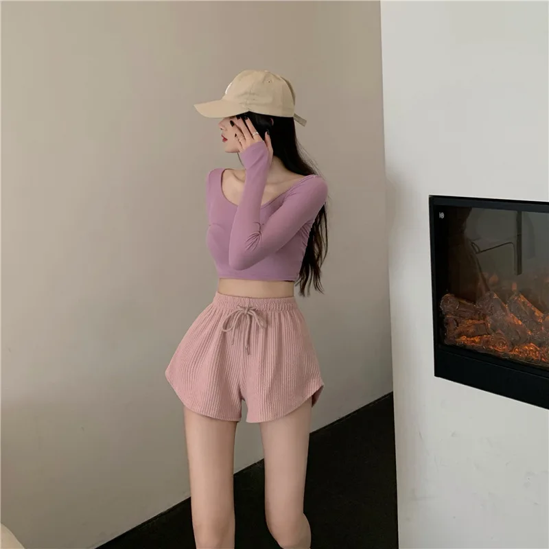 Brandy Womens Shorts Spring Summer 2023 Loose Cotton Casual Korean Sport Wide Leg Pants Drawstring Elastic Waist Bikers Shorts