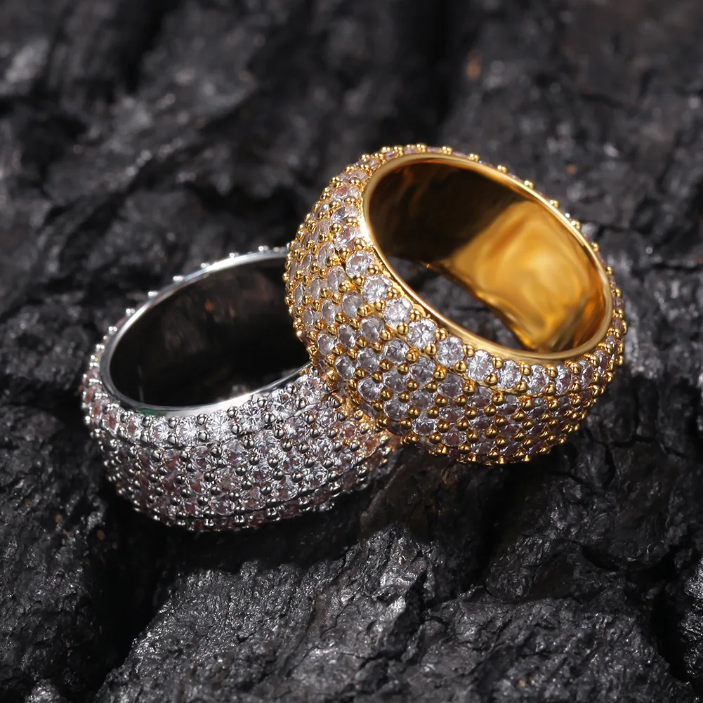 Фото Полный циркон CZ Bling Bling Iced Out кубические цирконы Mirco Pave Зубец установка латунные кольца модные ювелирные изделия в стиле хип-хоп BR031 №5