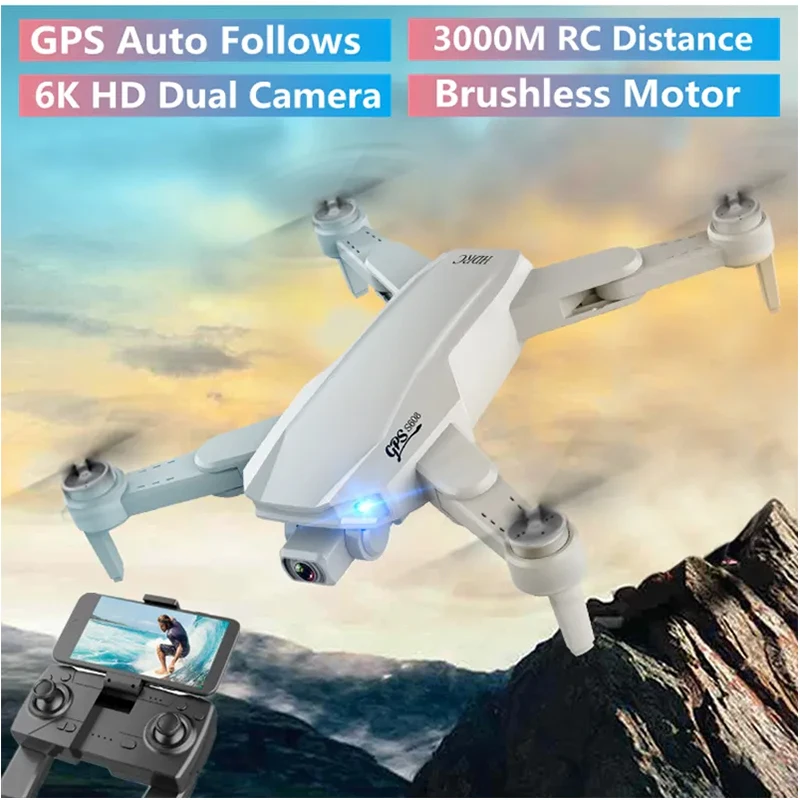 

GPS 3000M Distance Positioning Brushless RC Drone 6K Dual Camera 5G WiFi FPV Smart Follow Me 360 Degree Rotation RC Quadcopter