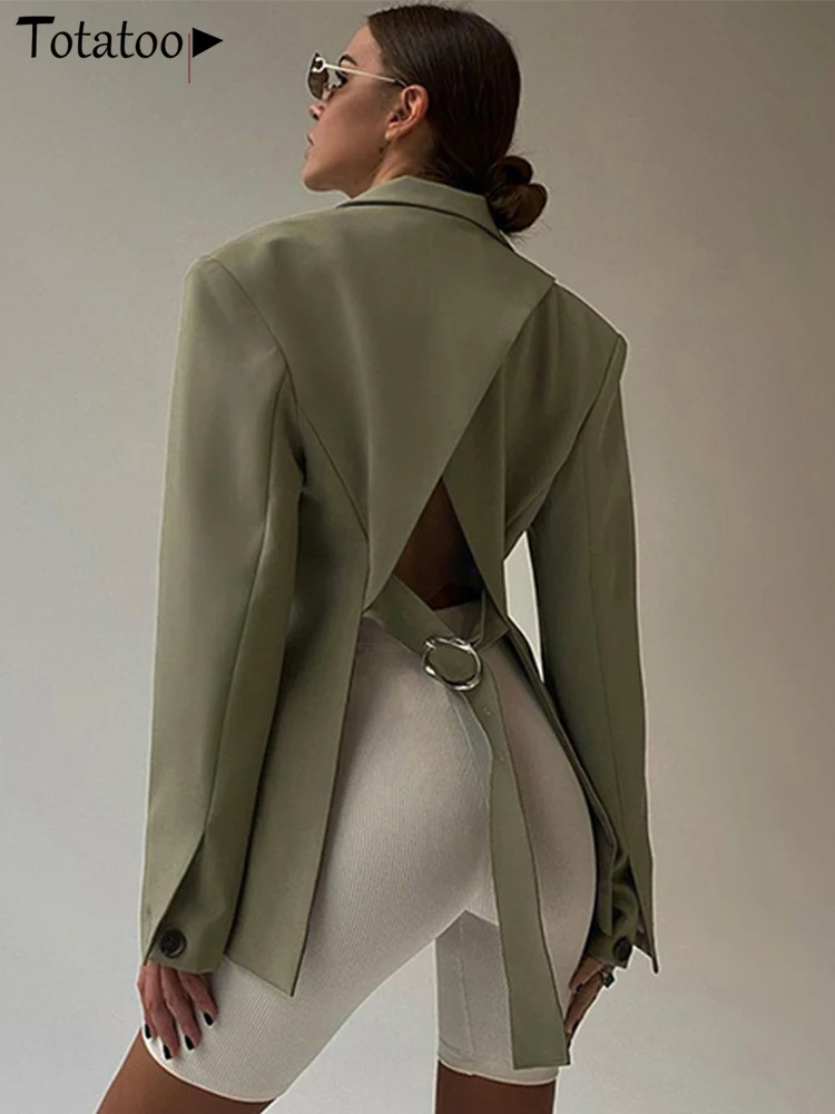 

Totatoop Fashion Open Back Single Breasted Blazers Jacket For Women 2022 Fall Winter Office Lady Outfits Oversize Long Coats