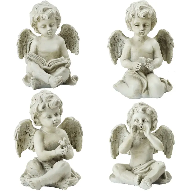 

of 4 Decorative Sitting Cherub Angel Outdoor Garden Statues 6.5"