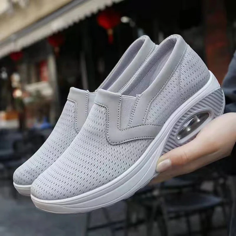 

2022 New Breathable Mesh Air Women Casual Wedges Sport Runnig Shoes Thick Soled Comfy Women Air Cushion Sneaker Size 35-43