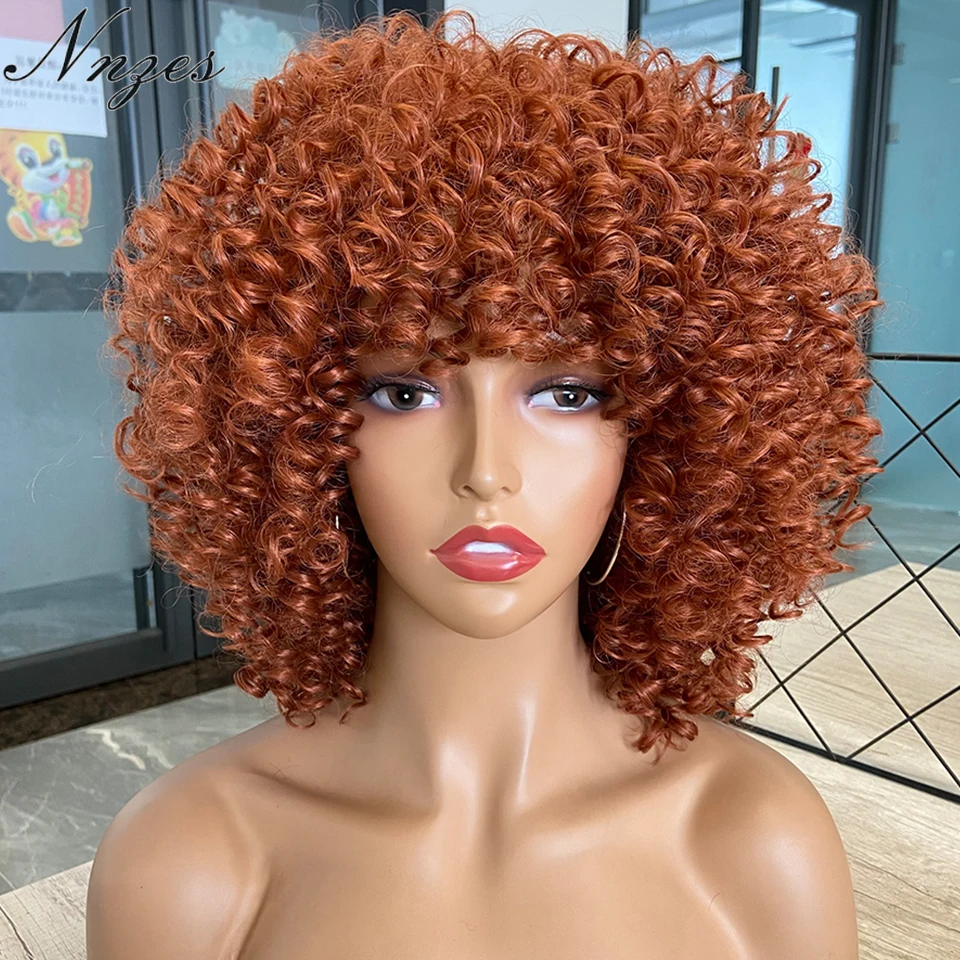 

NNZES Synthetic Wigs Short Red Brown Afro Kinky Curly Wig with Bangs for Black Women Mix Color Daily Use/Cosplay Women Wigs
