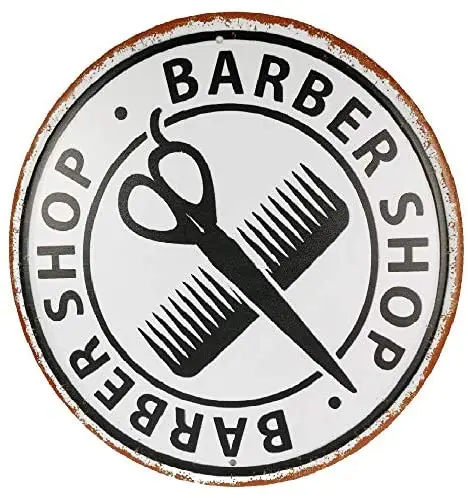 

barber shop round metal tin sign Suitable for Home and Kitchen Bar Cafe Garage Wall Decor Retro Vintage Diameter 12 inch