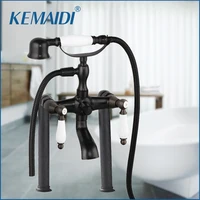 KEMAIDI Bathroom Basin Sink Faucet Mixer Bathtub Long Leg Deck Mount Double Handles ORB Black Bathub+Handshower Tap