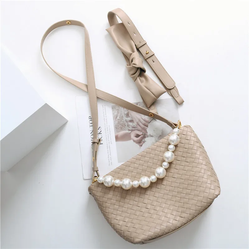 

Totes for Women 2022 New Luxury Designer Brand Fashion Pearl Knitting Single Shoulder Bags Ladies Cow Leather Dating Handbags