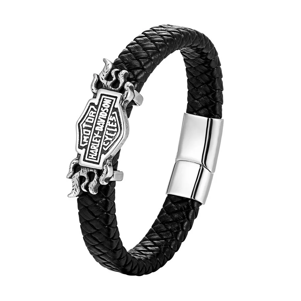Модный многослойный плетеный мужской браслет из натуральной кожи высокого качества с металлической магнитной пряжкой для Harley Davidson Electra Glide 883