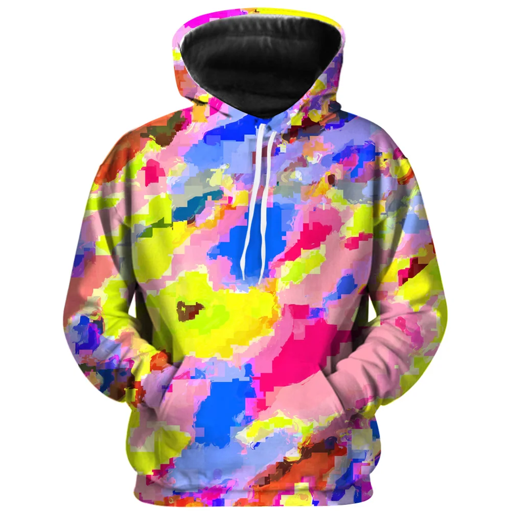 

2023 New Artistic Color Element 3D Printing Hooded Pullover Shirt Cool Street Style Men's Hip-Hop 3D Long Sweater