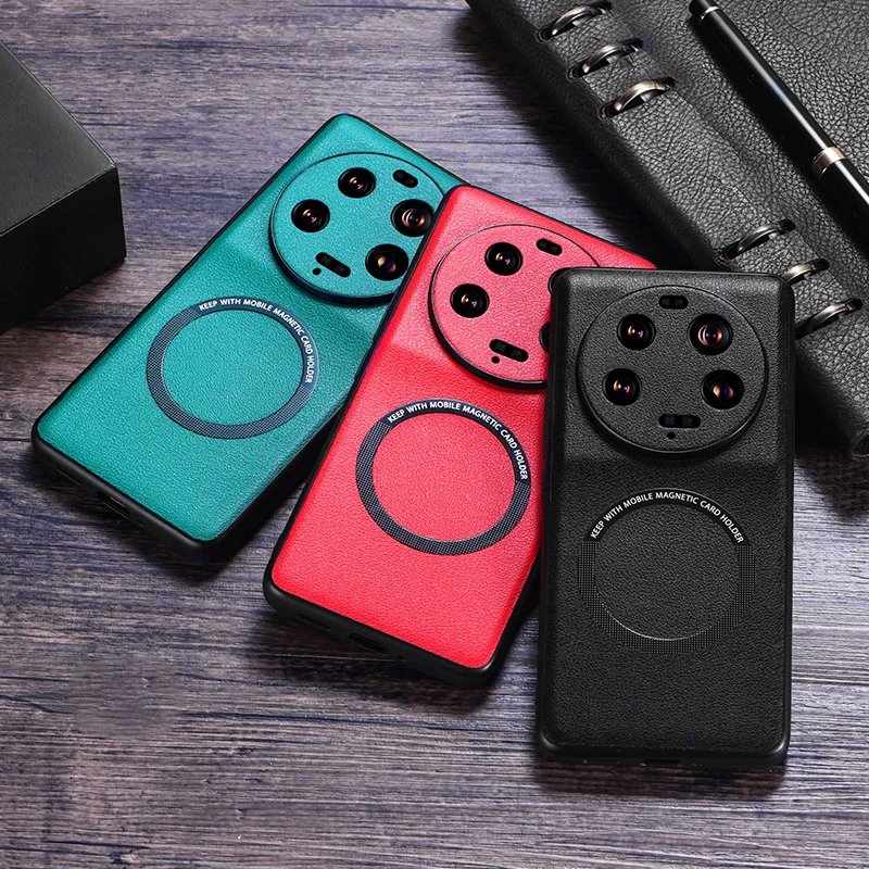 

Leather Magnetic Charge Case for Xiaomi 13 Ultra Luxury Frosted Armor Shockproof Soft Silicone Edges Phone Cover Xiaomi13Ultra