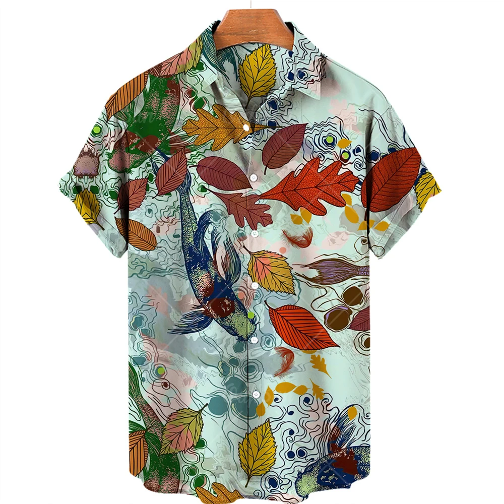 3D Men's Floral Casual Social Summer Hawaiian Shirt Short Sleeve Street Koi Carp Luxury Blouse Outdoor Clothes Top Camisa Fit