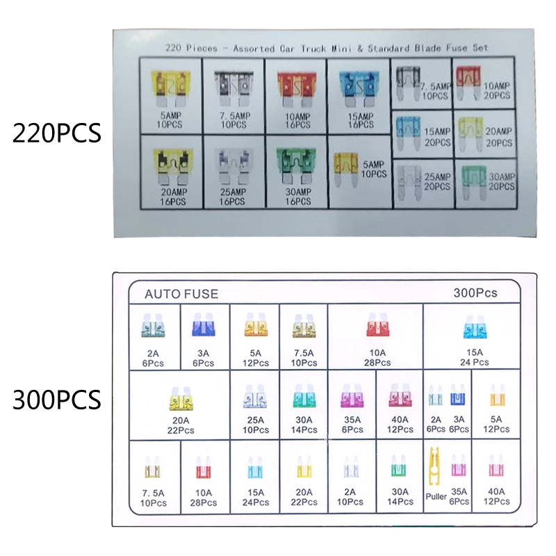 

300/220 упаковка профиль среднего размера вставной тип автомобильный предохранитель ассортимент 5/7.5/10/15/20/25/30 комплект предохранителей для авто грузовика с зажимом коробки 85DF