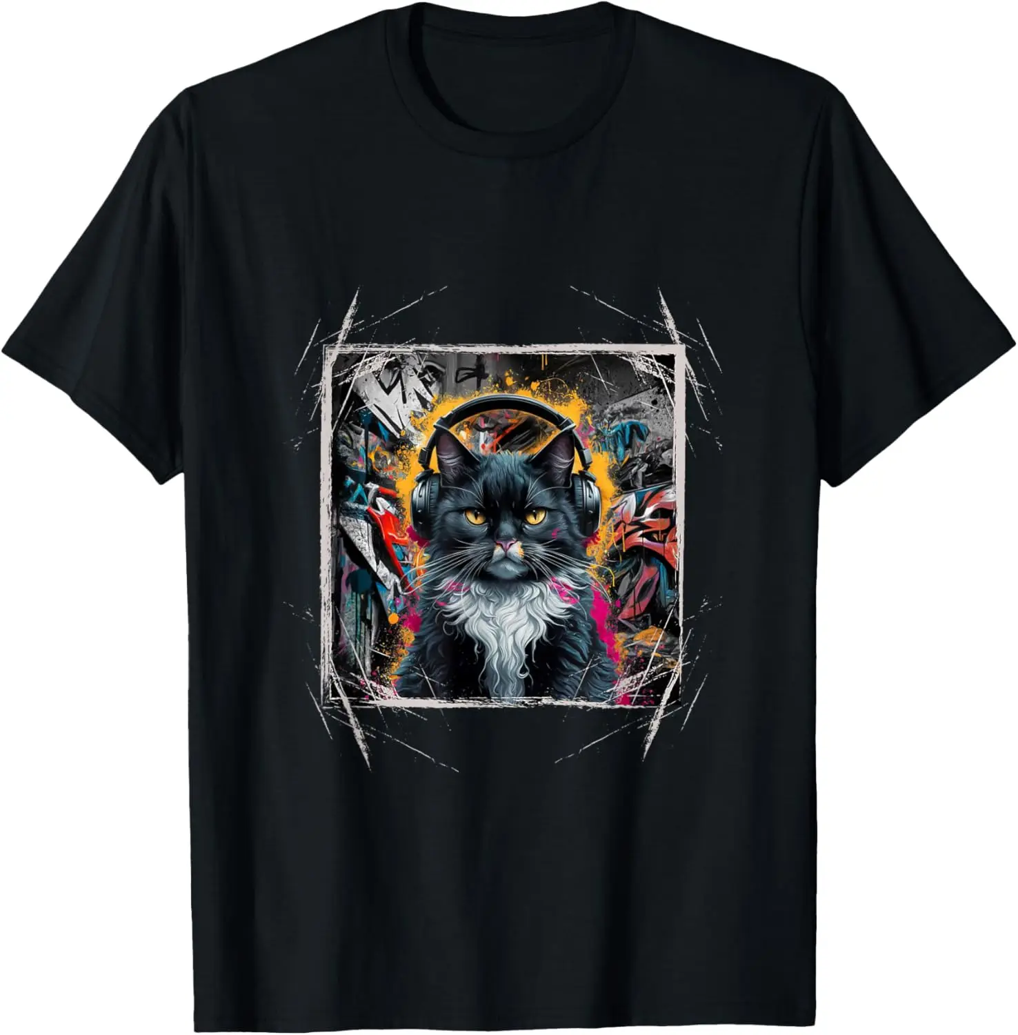 Серая стильная музыкальная забавная футболка с рисунком DJ Cat