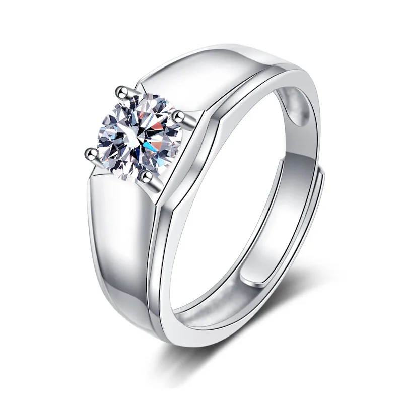 

Moissan diamond S925 concave edge classic four-prong Moissan men's wedding ring men's ring fashion simple atmospheric gift