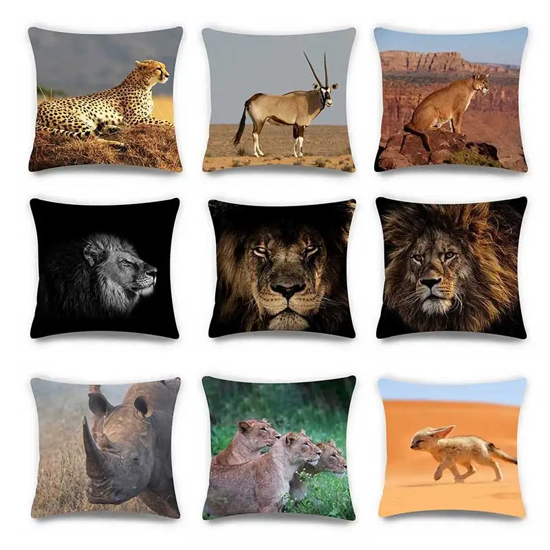 

Pillow Case Beast Tiger Lion Pillow Animal Pattern Linen Pillowcase Home Sofa Car Decoration Cushion Cover Cushion Covers 45*45