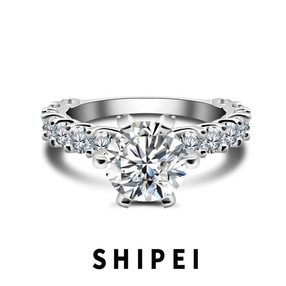 

SHIPEI 2-3CT Round Cut D Moissanite Diamond Gemstone Wedding Engagement Ring Fine Jewelry 925 Sterling Silver Anniversary Gift