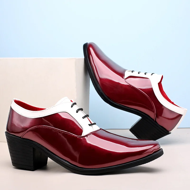 

2022 Classic Glitter Leather Men's Dress Shoes Fashion Red Mirror Luxury Shoes Men Increasing-height Heel Shoes Men Footwear