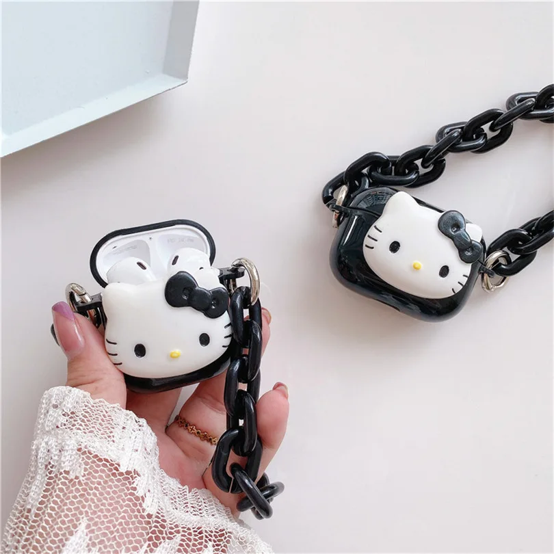 

Cartoon Kitty Black Chains 2021 AirPods 3 Case Apple AirPods 2 Case Cover AirPods Pro Case IPhone Earphone Accessories