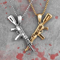 gold black ak47 gun long men necklaces pendants chain punk for boyfriend male stainless steel jewelry creativity gift wholesale