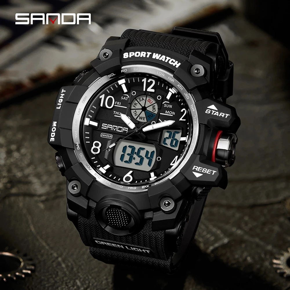 

Top Brand Sports Men's Watches Military Quartz Watch Man Waterproof Wristwatch for Men Clock shock relogios masculino SANDA 3169