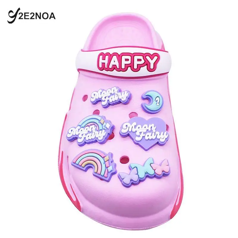 

1Pcs Rainbow Star Moon PVC Garden Shoes Charms Buckle Clog Accessories DIY Croc Jibz Shoe Decoration Sandals Ornament