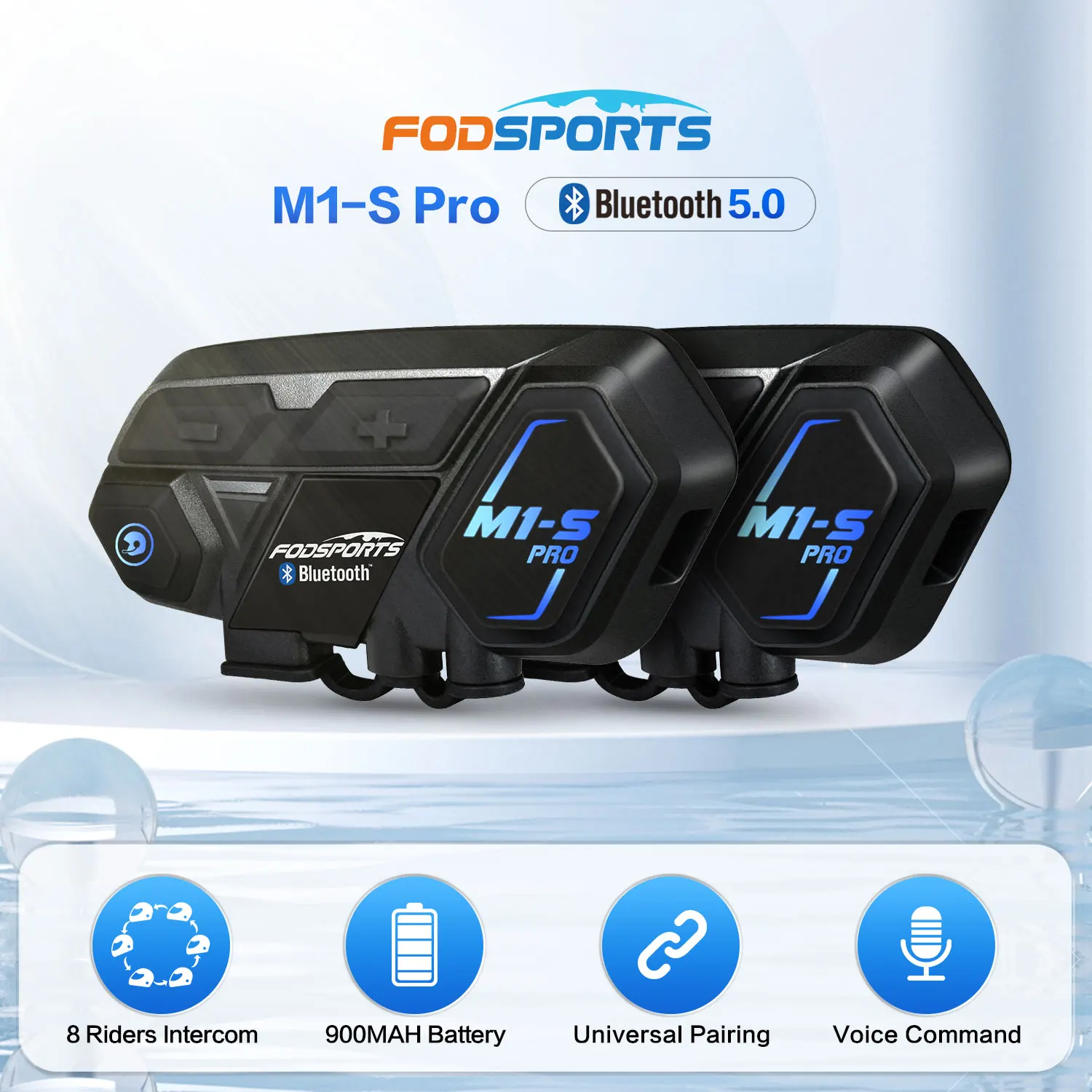 Fodsports M1s Pro Motorcycle Intercom Helmet Bluetooth Headset Waterproof 8 Riders 2000M Bt Interphone Moto HD Stereo Music