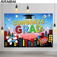 congrats graduation class of 2022 background buildings cartoon children celebrate prom party bachelor cap photocall backdrop