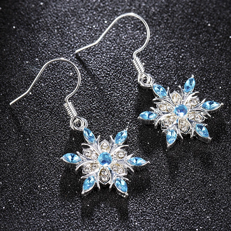 

HOYON White gold Color aqua blue gem snowflake earrings for women ornament two color diamond aaa zircon inlaid jewelry free ship