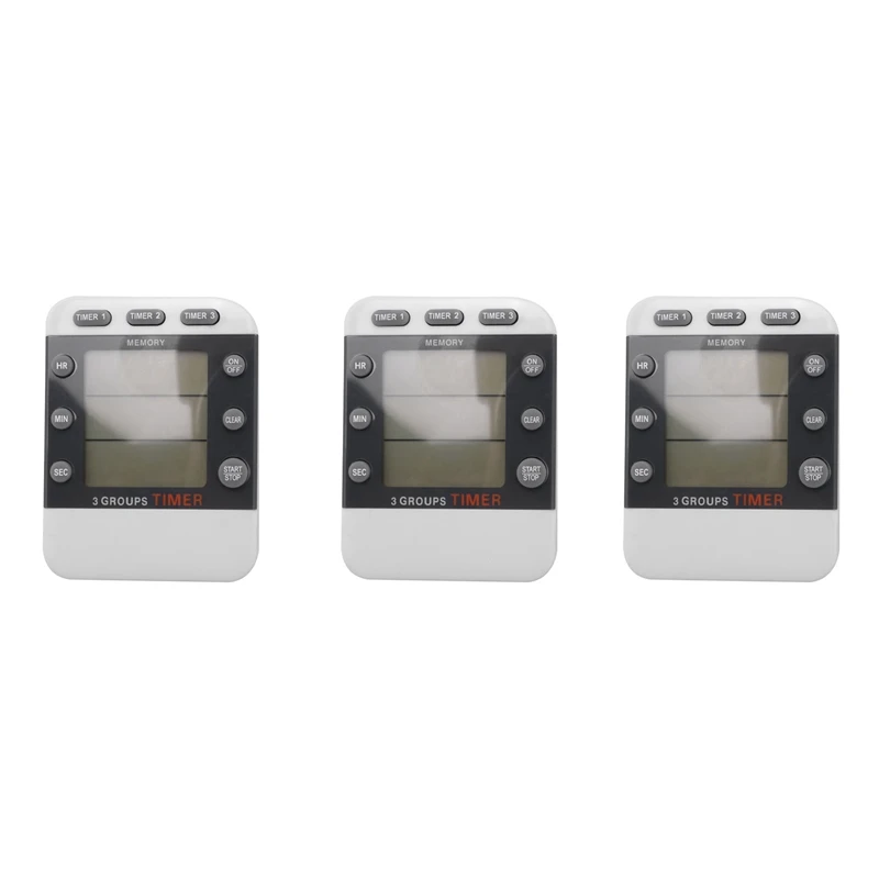 

3X Digital Timer 100 Hour Triple Count Down/Up Clock Timer Cooking Timer With LCD Display Loud Alarm Magnet Bracket