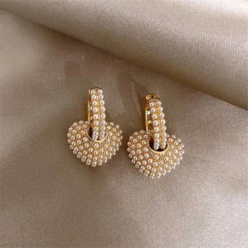 

For Woman Fashion Luxury Jewelry Pearl Peach Heart Love Dangle Earrings Popular In 2022Celebrity Style Sweet Unusual Earrings