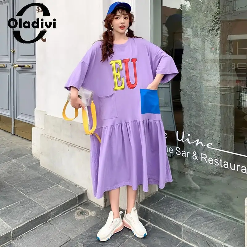 

Oladivi модное женское Хлопковое платье большого размера с буквенным принтом, женские повседневные свободные летние платья, туника большого размера STK 311 6XL 7XL 8XL