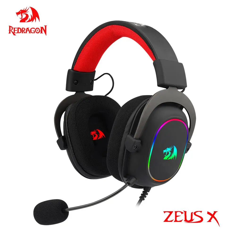 Игровые USB наушники REDRAGON ZEUS X H510 RGB с шумоподавлением, 7,1 Наушники с объемным вычислением, микрофон для ПК PS4 Игровые USB наушники REDRAGON ZEUS X H510 RGB с шумоподавлением, 7,1 Наушники с объемным вычислением, микрофон для ПК PS4