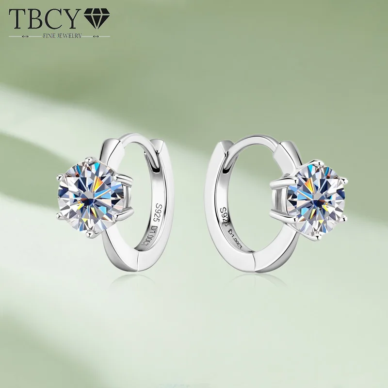 

TBCYD 1CT D Color Moissanite Hoop Earrings For Women 925 Silver 18K Gold Plated 6 Claw Classic Earring Clips Ear Buckle With GRA