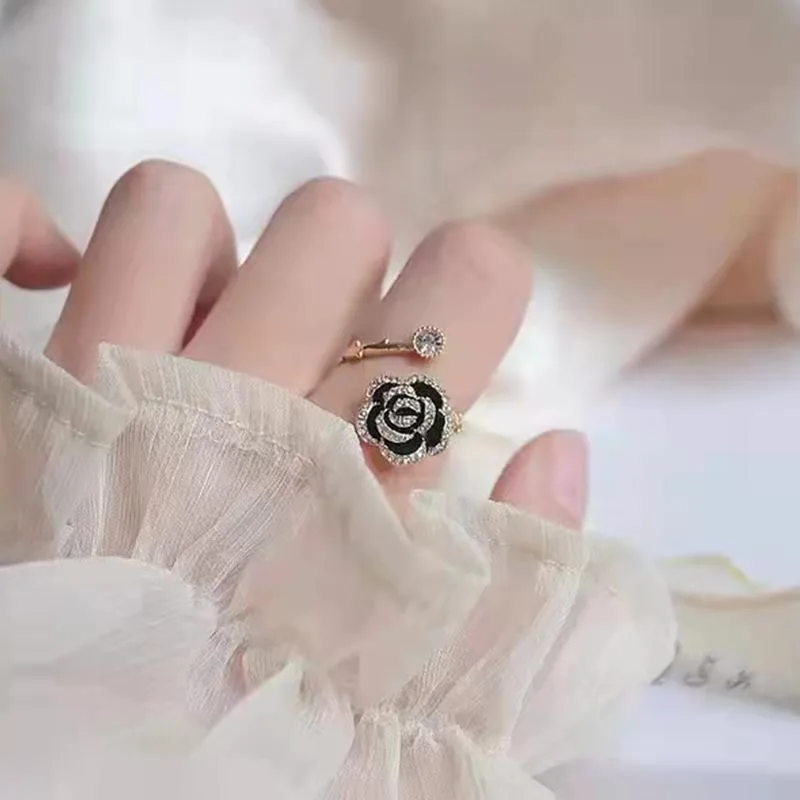 

Camellia Micro-encrusted Zircon Open Ring Female Japanese and Korean Simple Niche Index Finger Ring High-end Luxury Jewelry