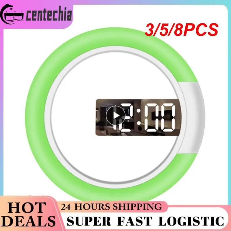 

3/5/8PCS Round Hollow Large Screen Wall Clock Dc Power Cord Alarm Clock And Snooze Function Led Mirror Clock Remote Control 710g