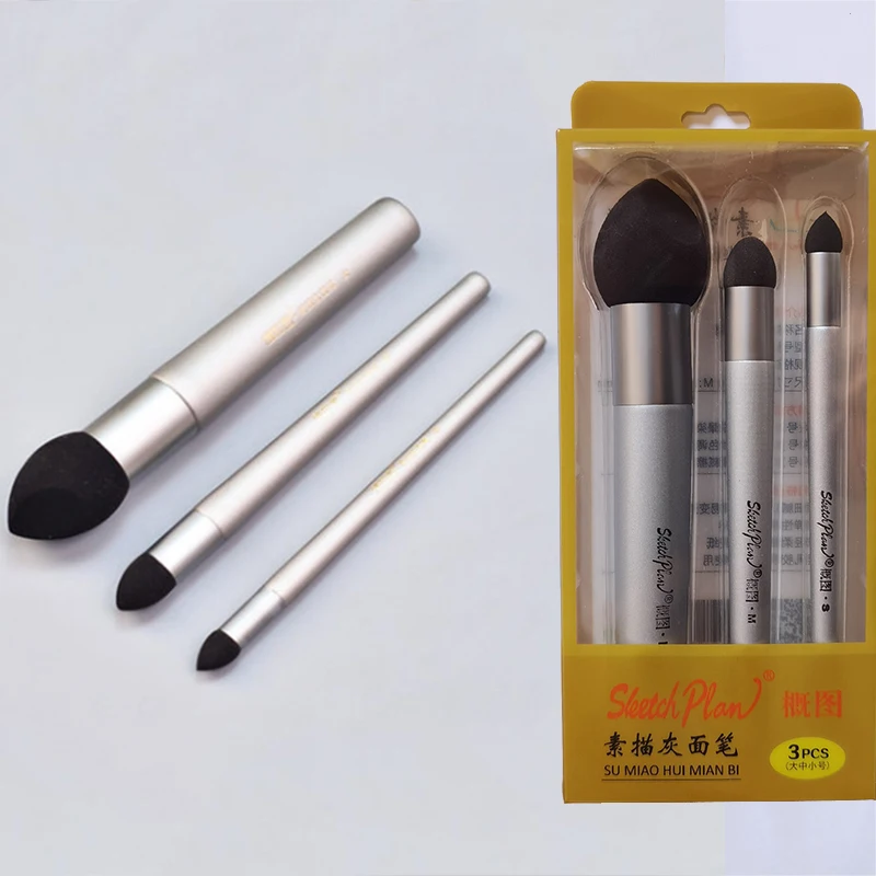 

3Pcs Sketch Pen Brush Sponge Wipe Clean Tool For Art High Light Gray Surface Detail Processing Rendering Smudge Erase Correction