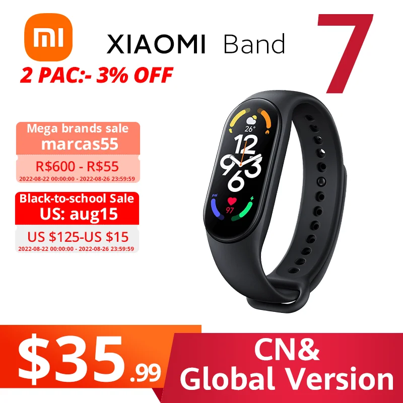 Глобальная Версия смарт-браслет Xiaomi Mi Band 7 6 цветов AMOLED Водонепроницаемый