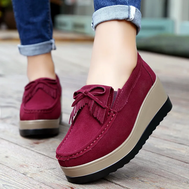 Fashion Women Shoes Platform Shoes Leather Suede Plush Slip on Sneakers Tassel Fringe Loafers Moccasins Women Vintage Shoes