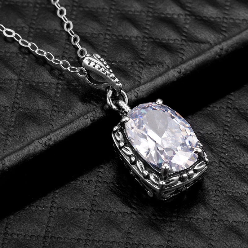 

Szjinao Classic 100% 925 Sterling Silver Oval Zircon Necklace Pendant For Woman Handmade Anniversary Vinitage Elegant Jewelry