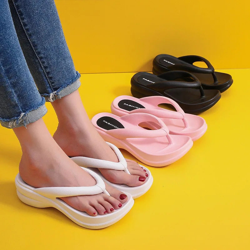 

Summer New Fashion Flip-flops Thick Bottom Sandals Female Beach Vacation Seaside Outside Wear Clip Feet Flip-flops Casual Shoes