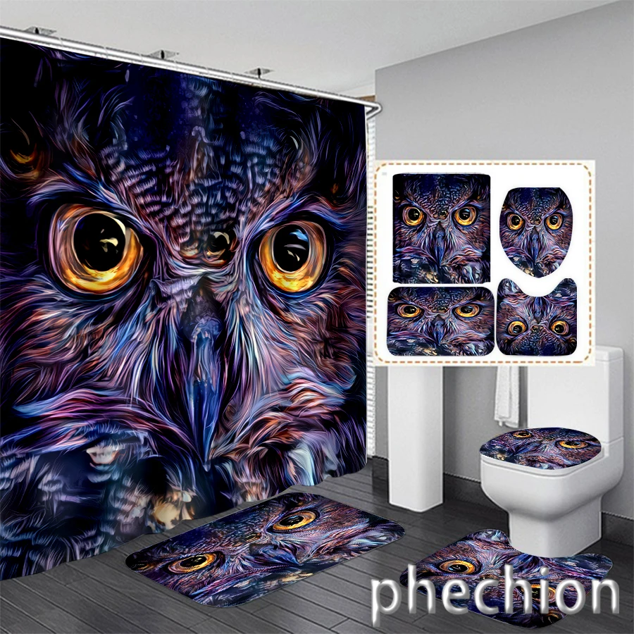 

New 3D Print Animal Owl Shower Curtain Waterproof Bathroom Curtain Anti-slip Bath Mat Set Toilet Rugs Carpet VR65