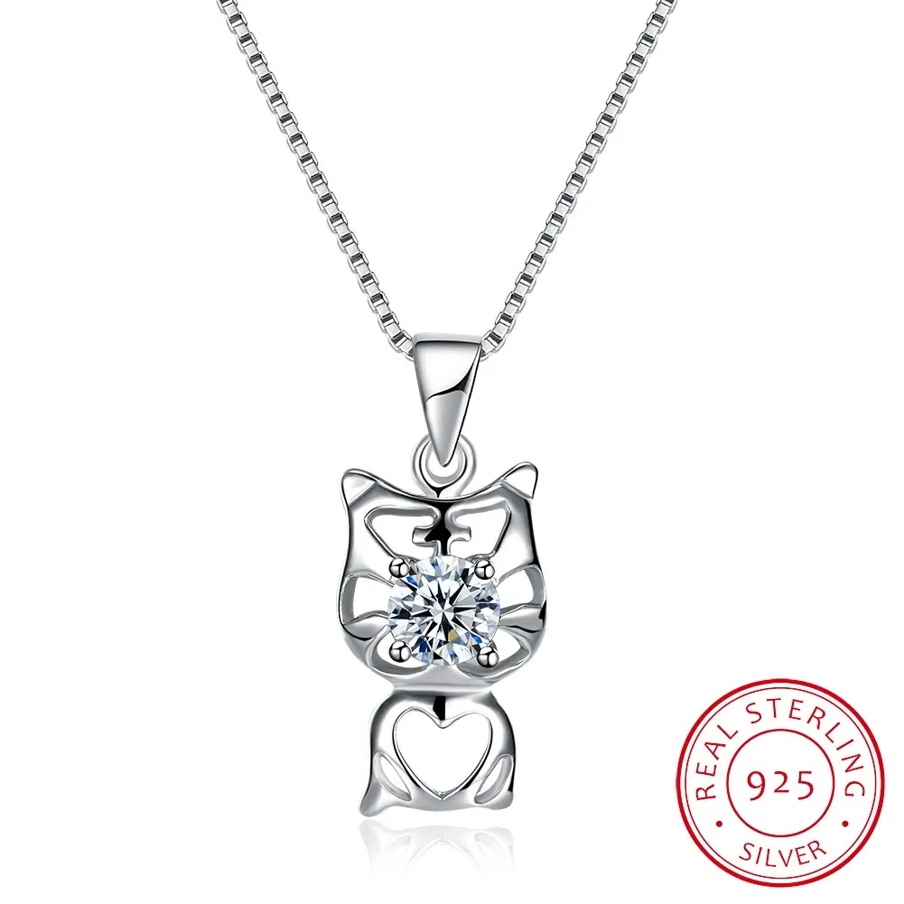 

Sterling Silver Necklace Fashion Zircon Necklace Elegant Cute Kitten Necklace