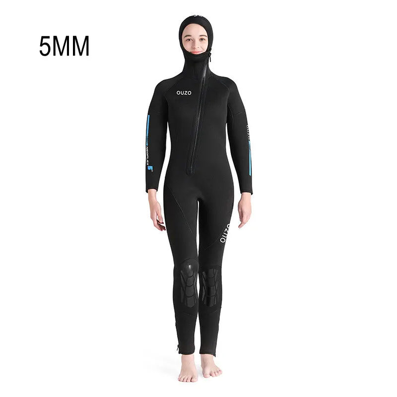 5MM Neoprene Female Keep Warm Waterproof Spearfishing Diving Suit Hooded Scuba UnderWater Hunting Snorkeling Surfing WetSuit
