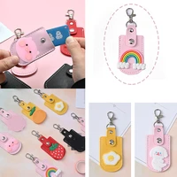 high quality credit card id badge holder cute cartoon leather bus pass case cover card case key holder ring luggage tag trinket