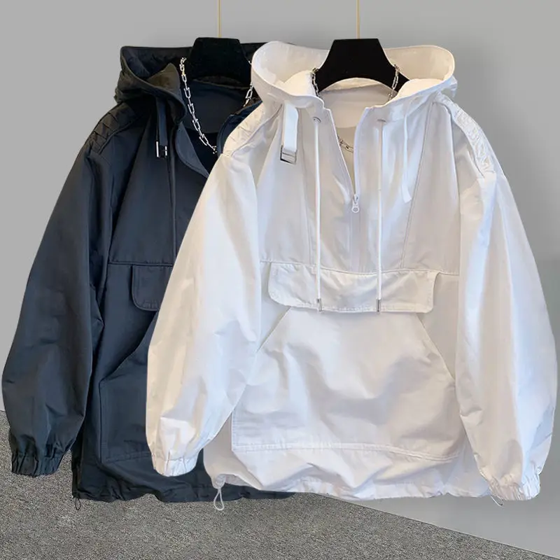 

Spring autumn new cargo jacket male female hooded pocket oversize hoodie
