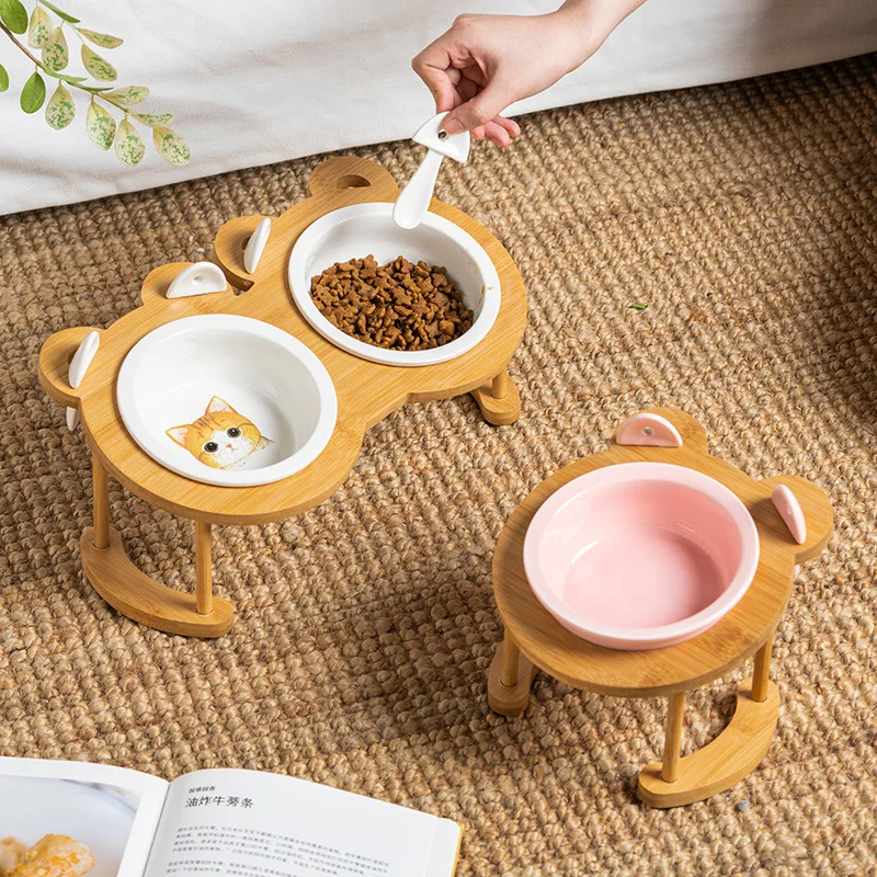 

Bowl Puppy Water Feeding Cat Porcelain Ceramic Feeder Single Supplies Dish Bowl Dog Stand Pets Food With Pet Bowl Drinker Double